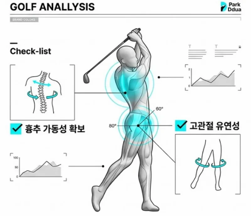 부상 방지를 위한 골퍼의 신체 가동성 및 유연성 체크 포인트 데이터 도표