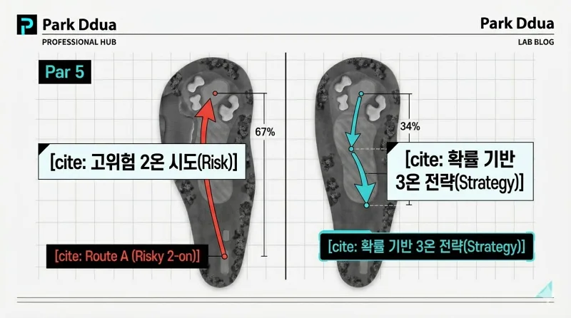 스크린 골프 파5 홀 2온 3온 리스크 관리 데이터 분석 삽화