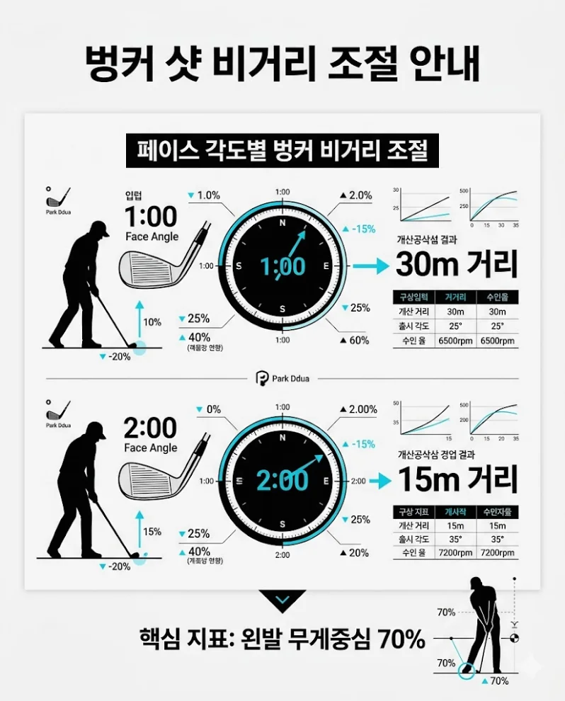 벙커 샷 거리 조절 공식 페이스 오픈 데이터 가이드 도표
