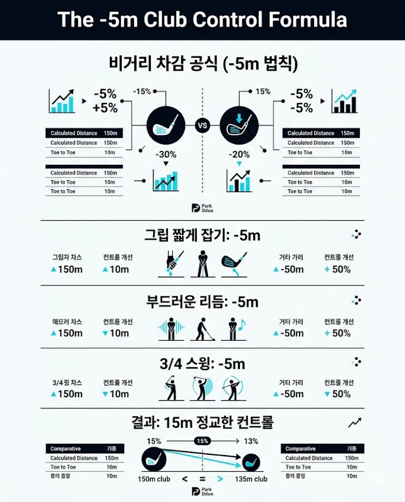 클럽 컨트롤 비거리 차감 공식 -5m 법칙 데이터 가이드 도표