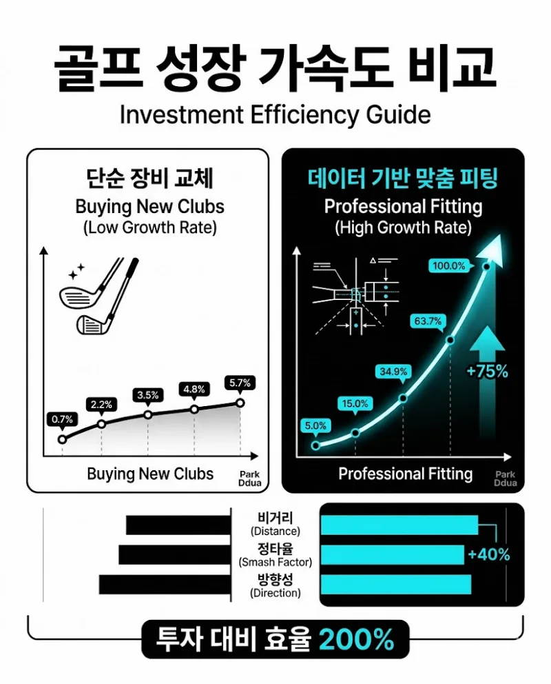 골프 투자 대비 효율 장비 교체 vs 피팅 데이터 도표