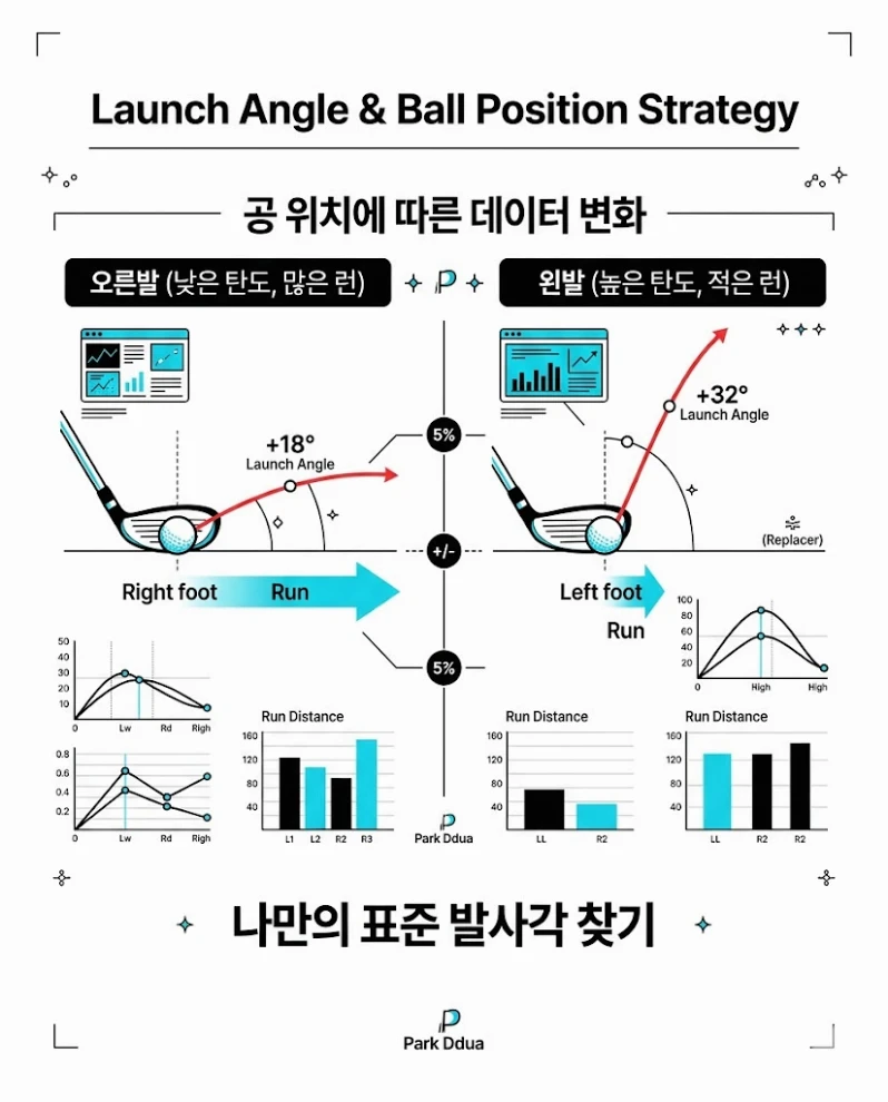 골프 공 위치에 따른 어프로치 발사각 데이터 도표