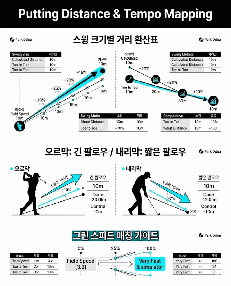 퍼팅 스윙 크기 거리 환산 그린 스피드 매칭 도표