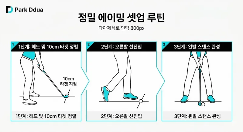 골프 어드레스 루틴 오른발 선진입 에이밍 정렬 도표