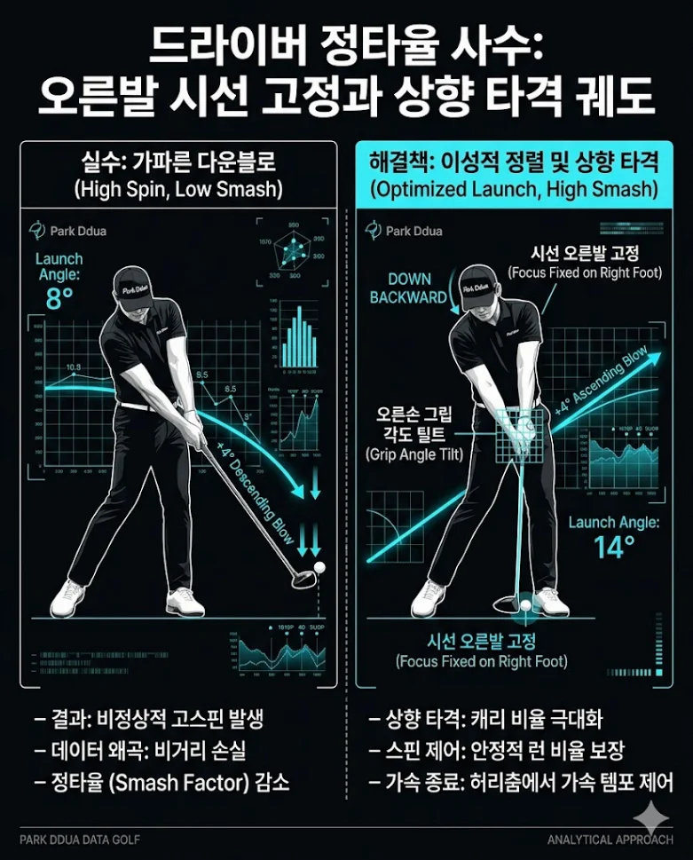 드라이버 찍혀치기 방지 오른발 시선 고정 가속 구간 종료 비교 데이터 도표