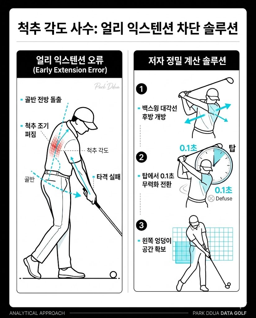 다운스윙 배치기 원인 힙턴 공간 확보 머리 고정 브레이크 효과 데이터 도표