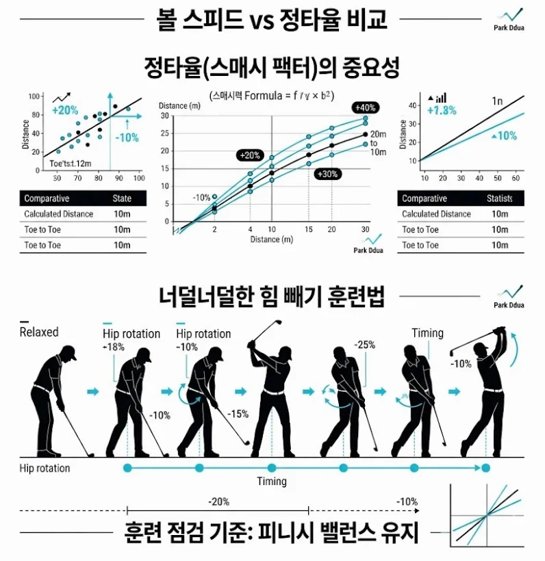 비거리 늘리기 스매시 팩터 정타율 힙턴 훈련 도표