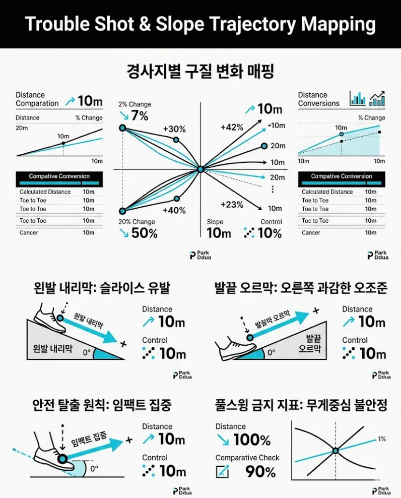 트러블 샷 경사지 구질 변화 매핑 도표
