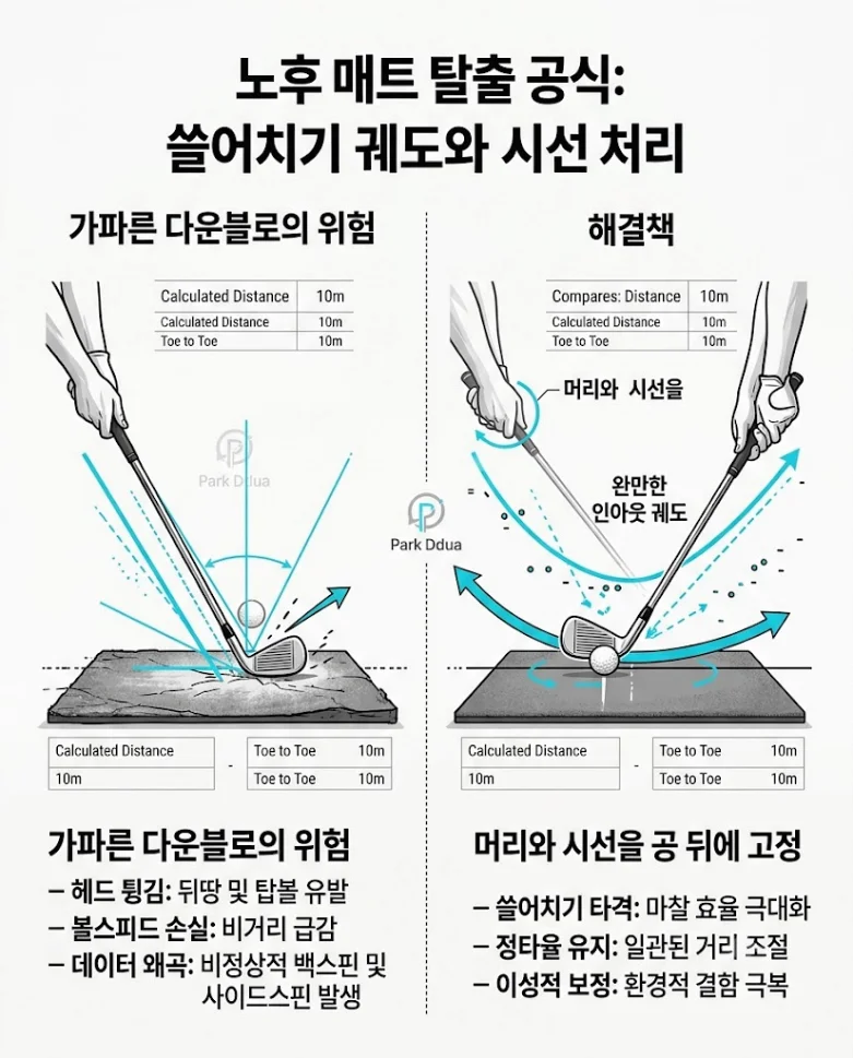 스크린 노후 매트 아이언 진입 각도 시선 처리 비교 데이터 도표