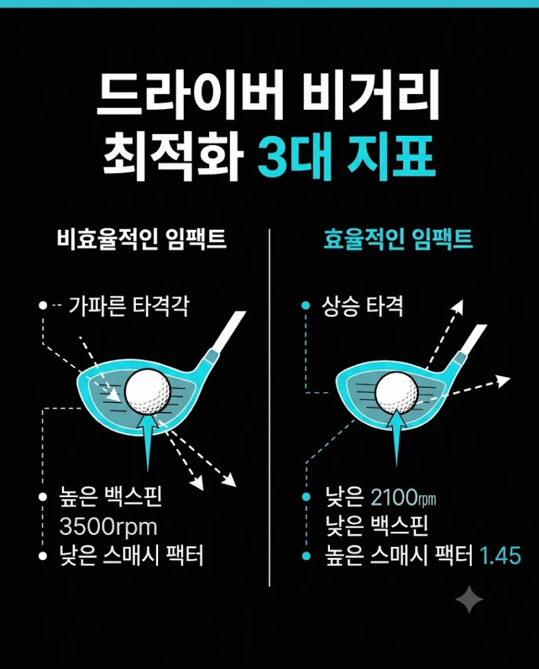 드라이버 비거리 3대 지표 백스핀 발사각 스매시팩터 정타율 정상 기준 인포그래픽