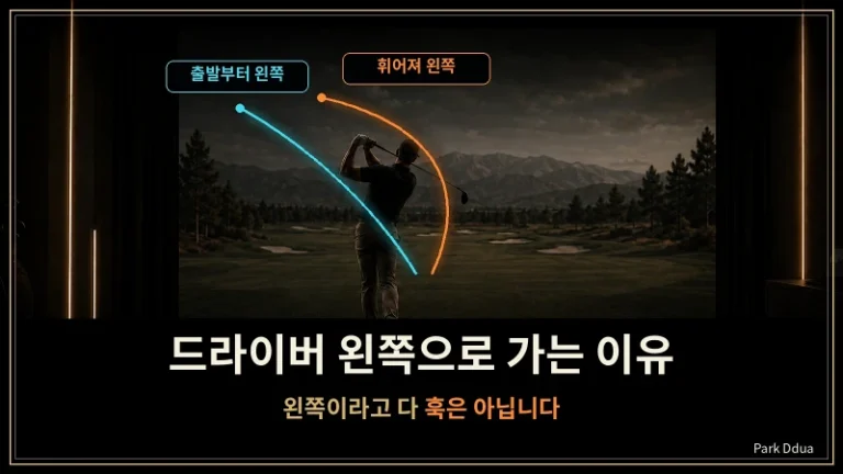 드라이버가 왼쪽으로 출발하는 구질과 휘어져 왼쪽으로 가는 훅 비교