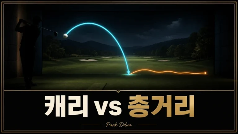 스크린골프 화면에서 캐리 궤적과 총거리 런을 비교한 스크린골프 캐리 거리 썸네일