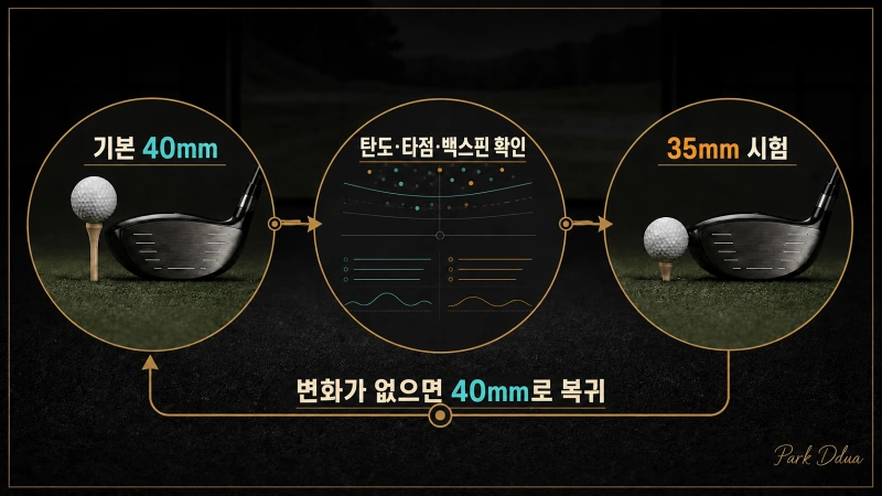 같은 드라이버를 두고 높은 티와 낮은 티의 공 위치를 나란히 비교한 이미지