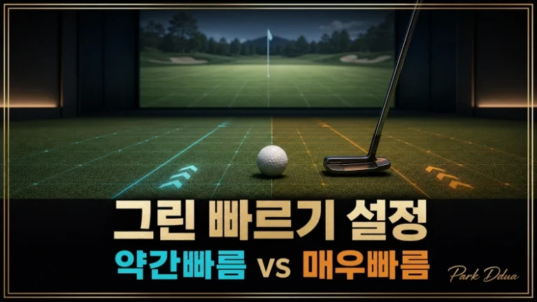 골프존 스크린골프 퍼팅 화면에서 그린 빠르기 약간빠름과 매우빠름을 비교한 썸네일